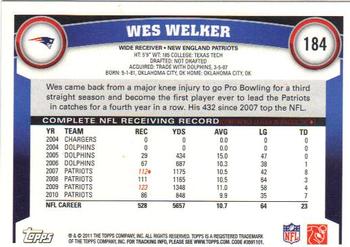 2011 Topps #184 Wes Welker Back