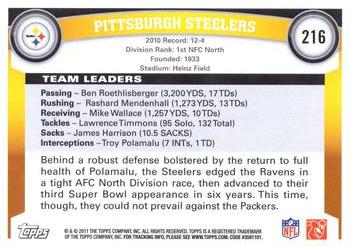 2011 Topps #216 Pittsburgh Steelers Back
