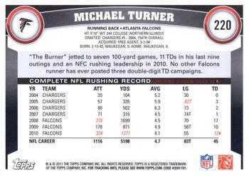 2011 Topps #220 Michael Turner Back