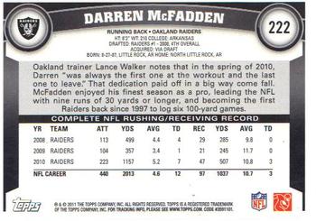2011 Topps #222 Darren McFadden Back