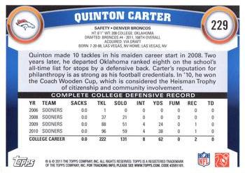 2011 Topps #229 Quinton Carter Back