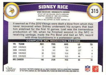 2011 Topps #315 Sidney Rice Back
