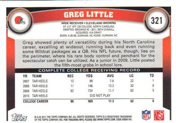 2011 Topps #321 Greg Little Back