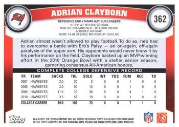 2011 Topps #362 Adrian Clayborn Back