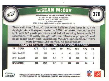 2011 Topps #370 LeSean McCoy Back