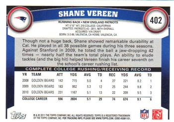 2011 Topps #402 Shane Vereen Back
