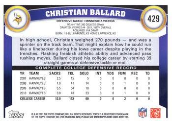 2011 Topps #429 Christian Ballard Back