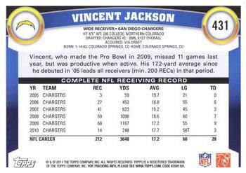 2011 Topps #431 Vincent Jackson Back