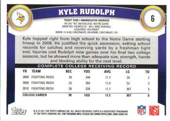 2011 Topps #6 Kyle Rudolph Back