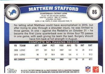 2011 Topps #86 Matthew Stafford Back
