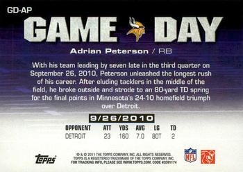 2011 Topps - Game Day #GD-AP Adrian Peterson Back