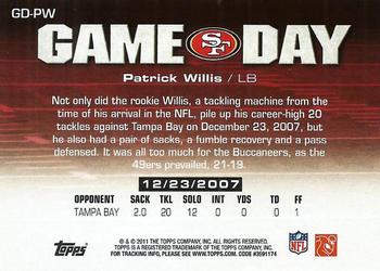 2011 Topps - Game Day #GD-PW Patrick Willis Back
