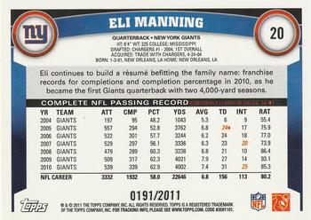 2011 Topps - Gold #20 Eli Manning Back
