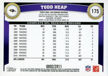2011 Topps - Gold #175 Todd Heap Back