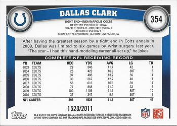 2011 Topps - Gold #354 Dallas Clark Back