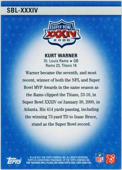2011 Topps - Super Bowl Legends #SBL-XXXIV Kurt Warner Back