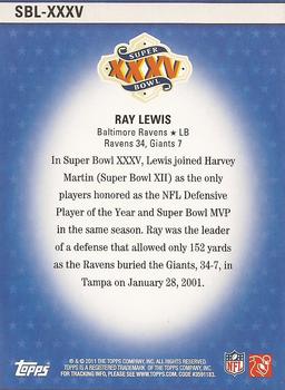 2011 Topps - Super Bowl Legends #SBL-XXXV Ray Lewis Back