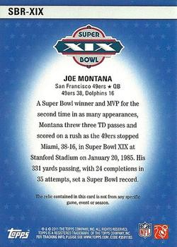 2011 Topps - Super Bowl Legends Jerseys #SBR-XIX Joe Montana Back