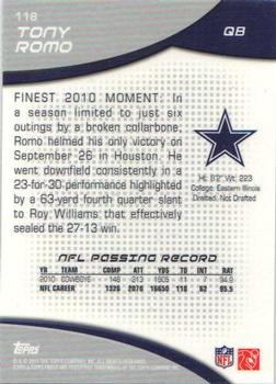 2011 Finest #118 Tony Romo Back