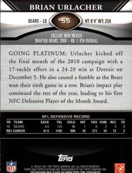 2011 Topps Platinum #55 Brian Urlacher Back