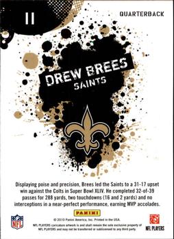 2010 Score - NFL Players #11 Drew Brees Back