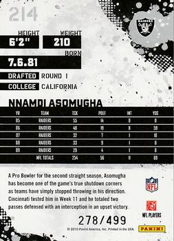 2010 Score - Scorecard #214 Nnamdi Asomugha  Back