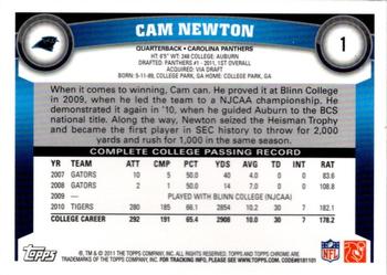 2011 Topps Chrome #1 Cam Newton Back