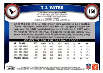 2011 Topps Chrome #159 T.J. Yates Back