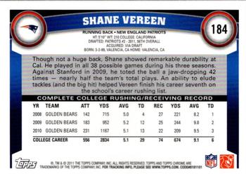 2011 Topps Chrome #184 Shane Vereen Back
