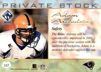 2001 Pacific Private Stock - Blue Framed #157 Adam Archuleta Back