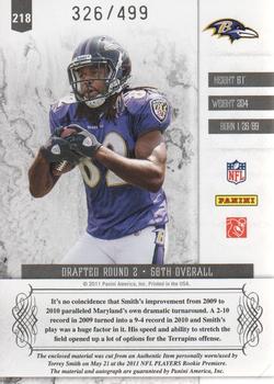 2011 Panini Plates & Patches #218 Torrey Smith Back