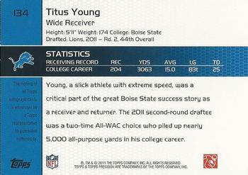 2011 Topps Precision #134 Titus Young Back