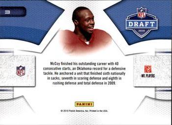 2010 Panini Prestige - NFL Draft #3 Gerald McCoy  Back