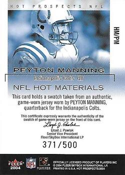 2004 Fleer Hot Prospects - Hot Materials #HM/PM Peyton Manning Back