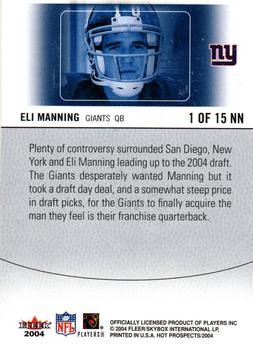2004 Fleer Hot Prospects - Notable Newcomers #1  NN Eli Manning Back