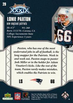 2005 Upper Deck Collectibles Super Bowl XXXIX Champions #29 Lonie Paxton Back
