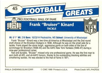 1989 Swell Greats #45 Frank Kinard Back