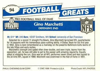 1989 Swell Greats #94 Gino Marchetti Back