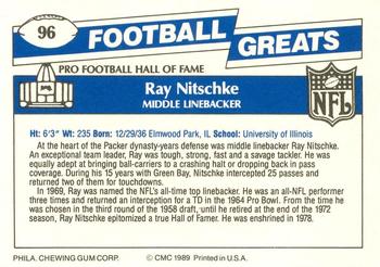 1989 Swell Greats #96 Ray Nitschke Back