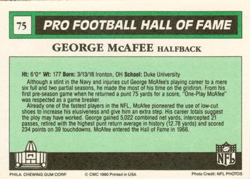 1990 Swell Greats #75 George McAfee Back