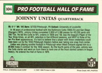 1990 Swell Greats #104 Johnny Unitas Back