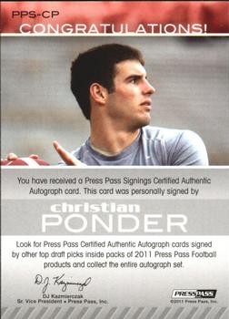 2011 Press Pass - Autographs Gold #PPS-CP Christian Ponder Back