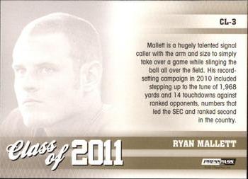 2011 Press Pass - Class of 2011 #CL-3 Ryan Mallett Back