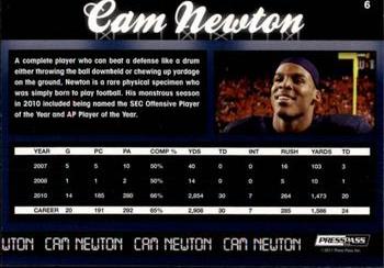 2011 Press Pass - Reflectors #6 Cam Newton Back