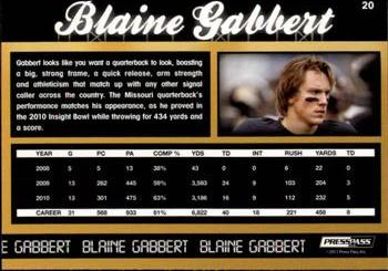 2011 Press Pass - Reflectors #20 Blaine Gabbert Back