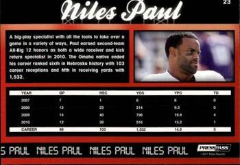 2011 Press Pass - Reflectors #23 Niles Paul Back