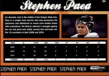 2011 Press Pass - Reflectors Gold #34 Stephen Paea Back