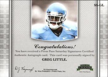2011 Press Pass Legends - Saturday Signatures #SS-GL Greg Little Back