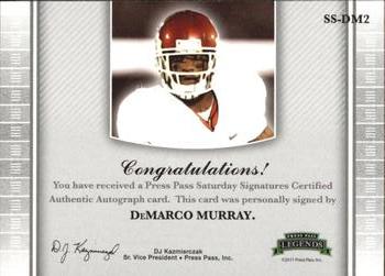 2011 Press Pass Legends - Saturday Signatures Emerald #SS-DM2 DeMarco Murray Back