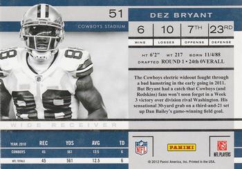 2011 Playoff Contenders #51 Dez Bryant Back